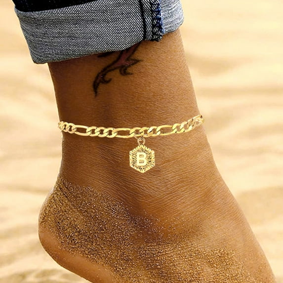 opvise Women A to Z Capital Letter Pendant Adjustable Bracelet Bangle Anklet Foot Chain