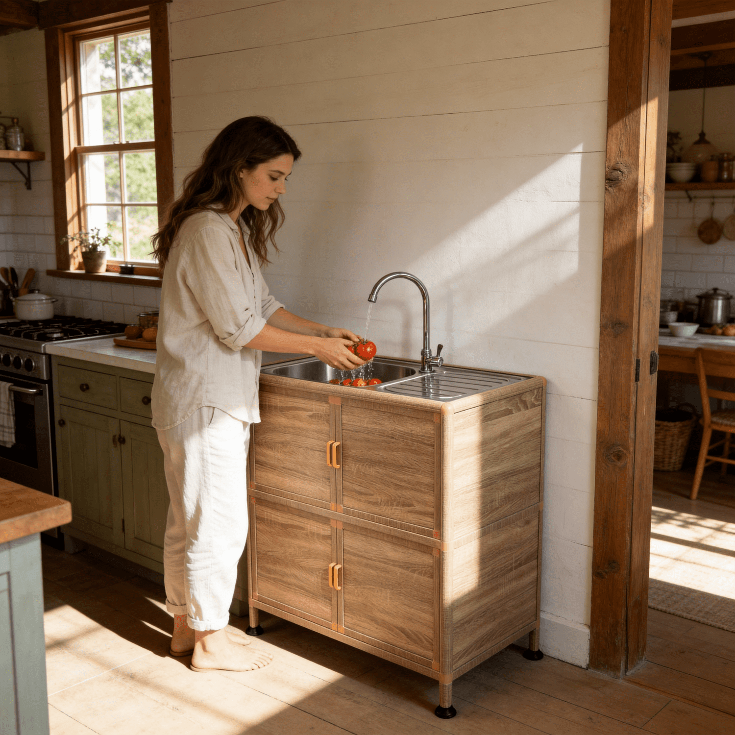 Utility Sink with Cabinet, Freestanding Utility Sink, Laundry Room Sink Cabinet, Outdoor Sink Station, Stainless Steel Utility Sink (32.68" D x 16.93" W x 33.27" H)