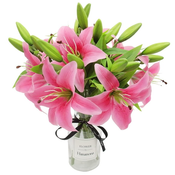16 Pcs Artificial Lily Real Touch Easter Lily Spring Flowers for Wedding Home Easter Decoration Plastic Tiger Lily Faux Flowers (Pink)