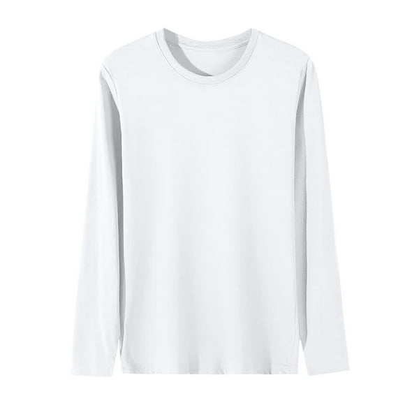 LNWUY (L-5XL) Big and Tall Long Sleeve Shirts for Men Soft Breathable Crew Neck Mens Tshirts Full Sleeve Tees White L