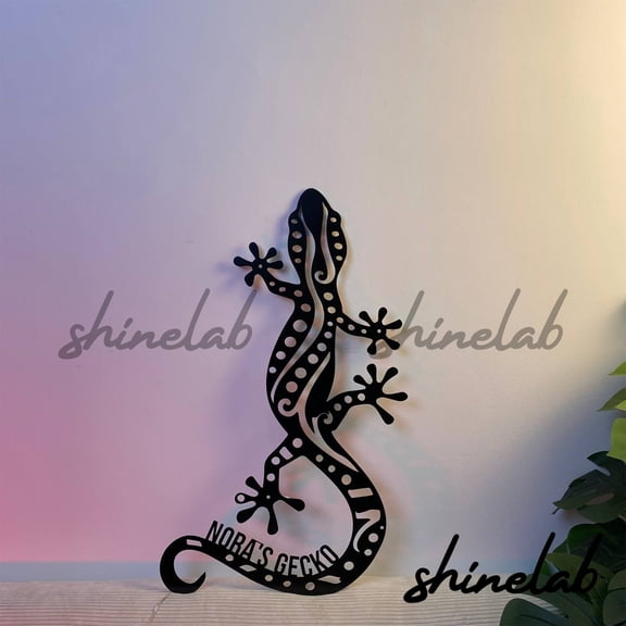 Shinelab Gecko LED Wall Art, Custom Lizard Metal Sign Wall Decor 10713