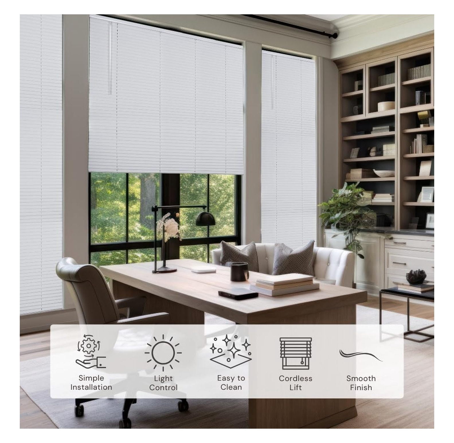 Cordless 1" Aluminum Mini Blind 35" Wide x 64" Long, White, Room Darkening Metal Indoor Window Blinds for Home and Office 35"W x 64"H