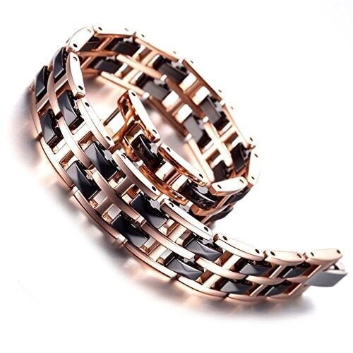 8.0" Inch Mens Rose Gold & Black Bracelet. Two-Tone Tungsten Ceramic + Fancy Box
