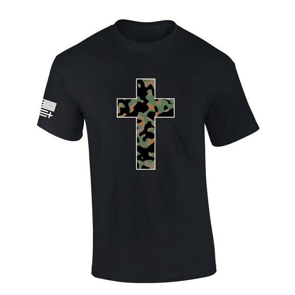 Trenz Shirt Company Mens Christian Tshirt Camo Cross Short Sleeve T-shirt-Black-4xl