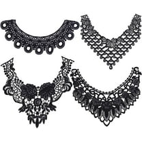 4 Size 4PCS Neckline Applique Collar Patch Embroidered Floral Lace Fabric Trim Clothes Sewing Patch Edge Flower for Costume Sewing DIY Wedding Accessory(Black)