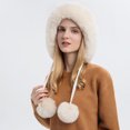 thumbnail image 2 of qolati Women's Winter Bucket Hat Faux Fur Brims Plush Pompom Beanie Cap Soft Warm Fuzzy Fleece Fisherman Hat, 2 of 5