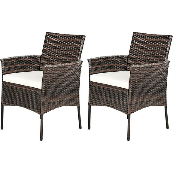 Wubio Set of 2 Patio Dining Chairs Outdoor PE Wicker Chairs with Soft Cushions, All-Weather Rattan Chairs for Garden Backyard Lawn Poolside Balcony