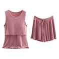 thumbnail image 1 of Maternity Pajama Set - Women's Nursing Sleepwear, Sleeveless Cotton Shorts & Top | Hontri | Women's Cotton Pyjamas Short Pyjama Set Sleeveless Shirt Function (Red | 3XL), 1 of 8