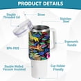 thumbnail image 4 of SKYSONIC 40 oz Cute Tropical Animals Tumbler with Handle and Straw Lid, Insulated Cup Reusable Stainless Steel Water Bottle Travel Mug, 4 of 7