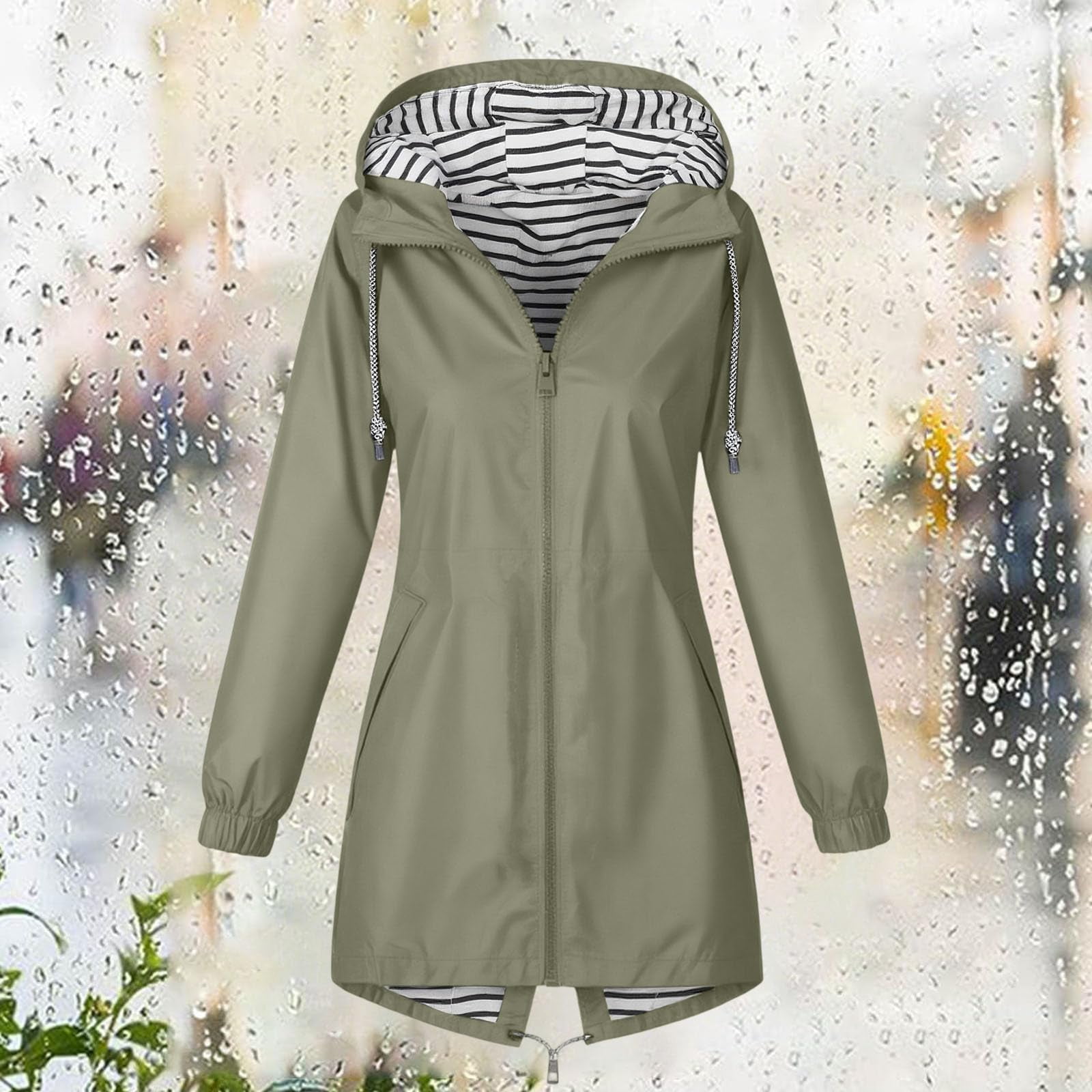Rain Jackets for Women Waterproof Hooded Long Trench Coats Lined Windbreaker Travel Outdoor Jacket with Pockets