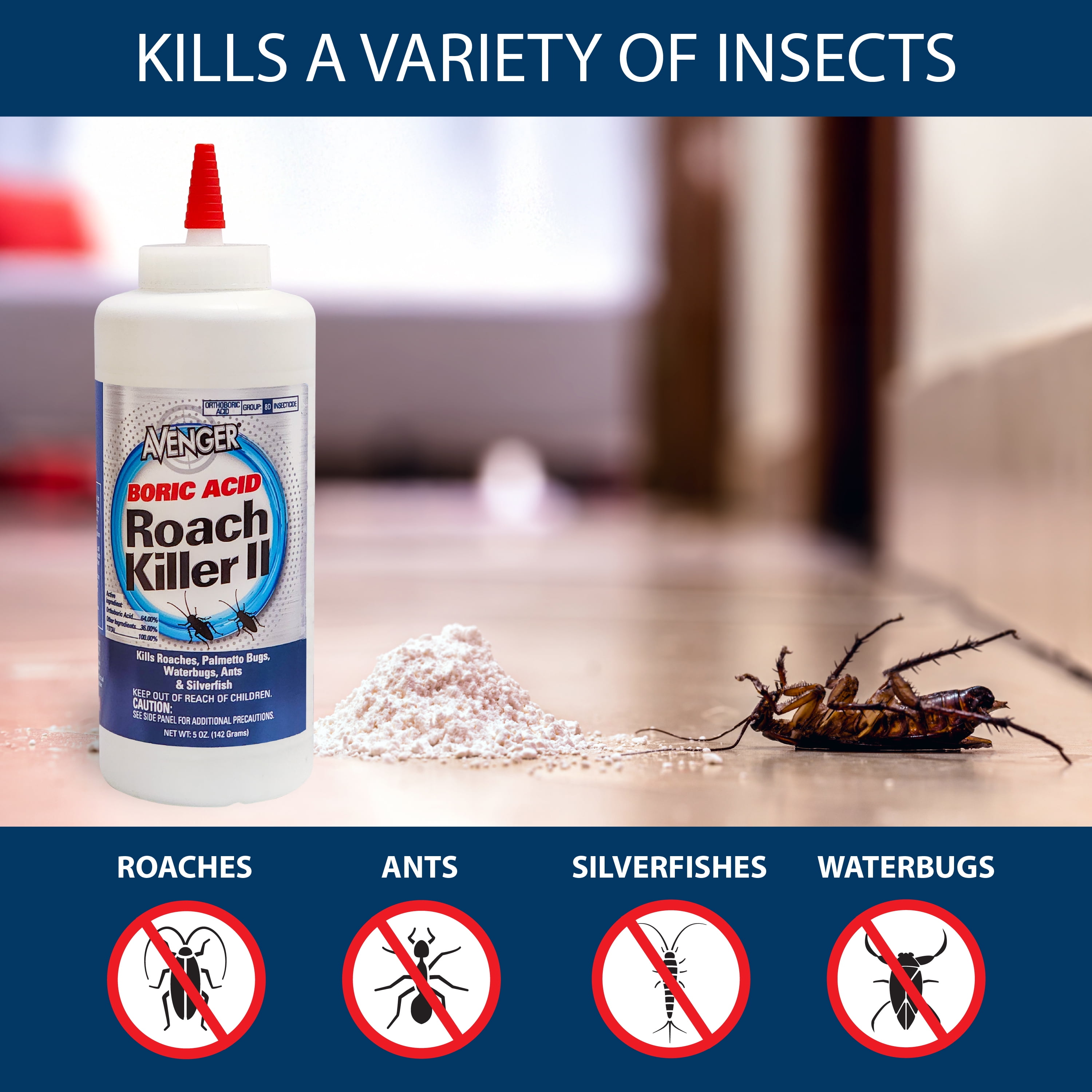 Avenger Boric Acid Roach Powder Killer II, 16 oz