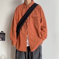 thumbnail image 2 of Camisas Para Hombre Talla Extra Uniformes Hombres Chicos Sólido Camisa de manga larga con botones Trajes de primavera y verano (Orange, M), 2 of 5