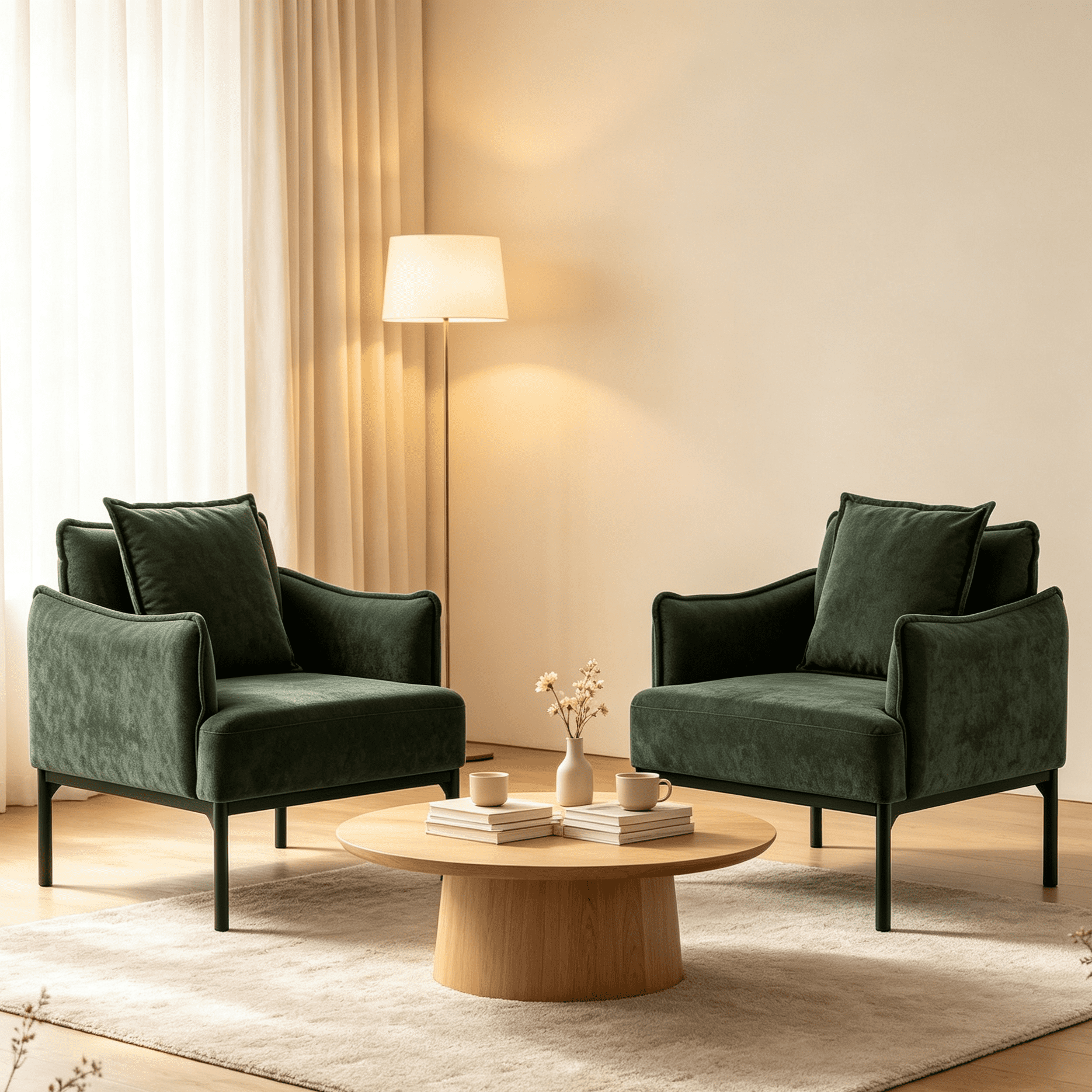 Gewnee Modern Accent Chair,32 Inch Curved Armrest Fabric Chair with Pillow,Lounge Chair for Living Room,Bedroom,Office,Green