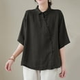 thumbnail image 4 of Women's Linen Summer 3/4 Sleeve Button Down Shirt High Low Tops, 4 of 4
