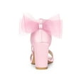 thumbnail image 2 of BLISSFUL STEP Women's Mesh Bow Heels Ankle Strap Open Toe Block Heel Sandals Pink 8, 2 of 7