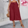 thumbnail image 2 of yillto Plus Size Women Capris Pant Wide Leg Loose Cropped Pants High Waist Drawstring Capri Trousers, 2 of 7