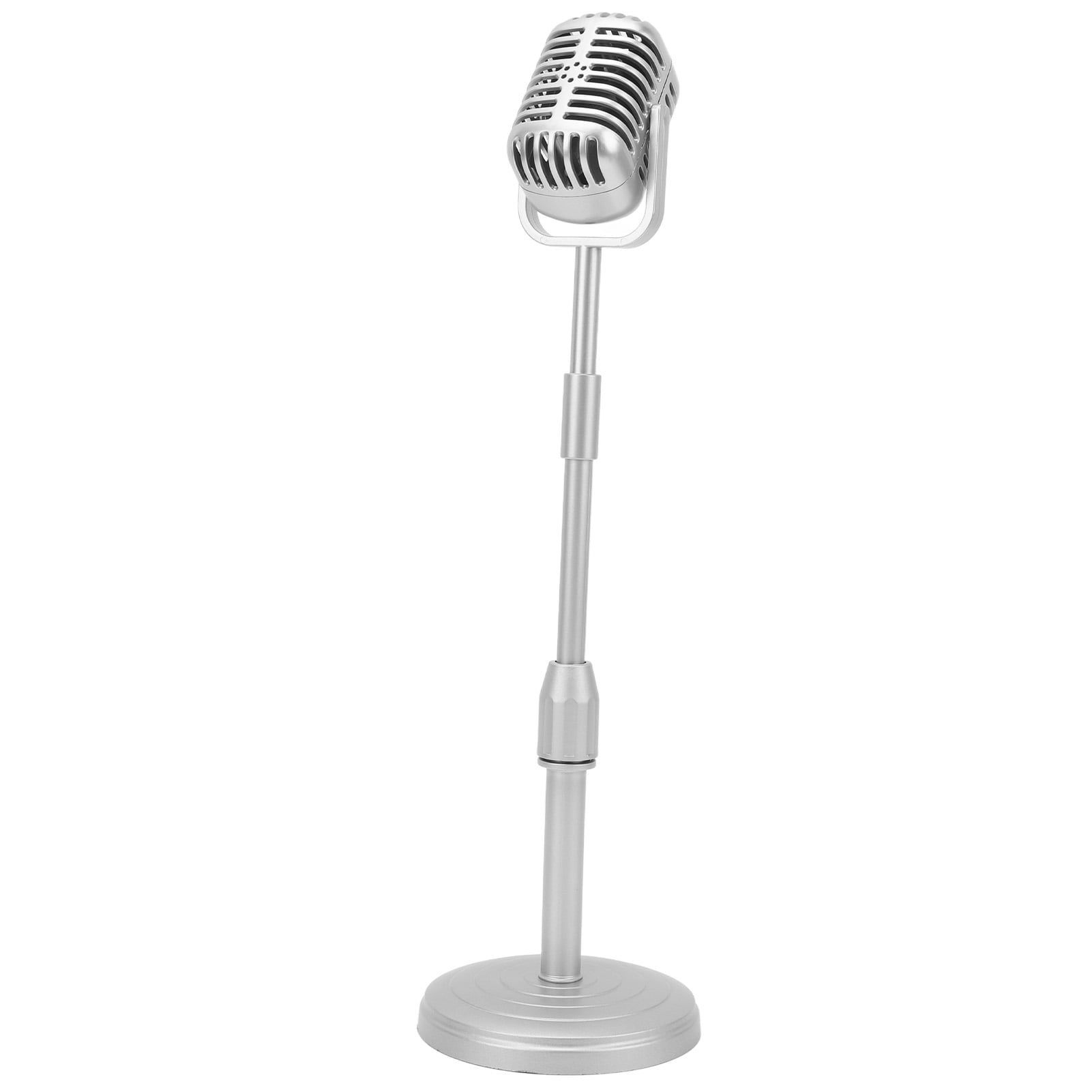 Retro Microphone Props Liftable Realistic Lightweight Fake Vintage Microphone Model for Shooting Cosplay Silver