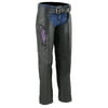 Milwaukee Leather ML1179 Ladies Black and Purple Leather Chaps with Wing Embroidery Small