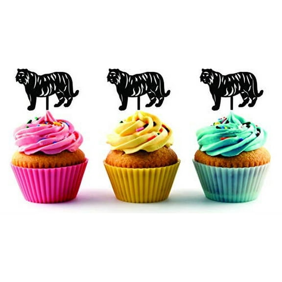 Tiger Silhouette Acrylic Cupcake Toppers 12 PCS