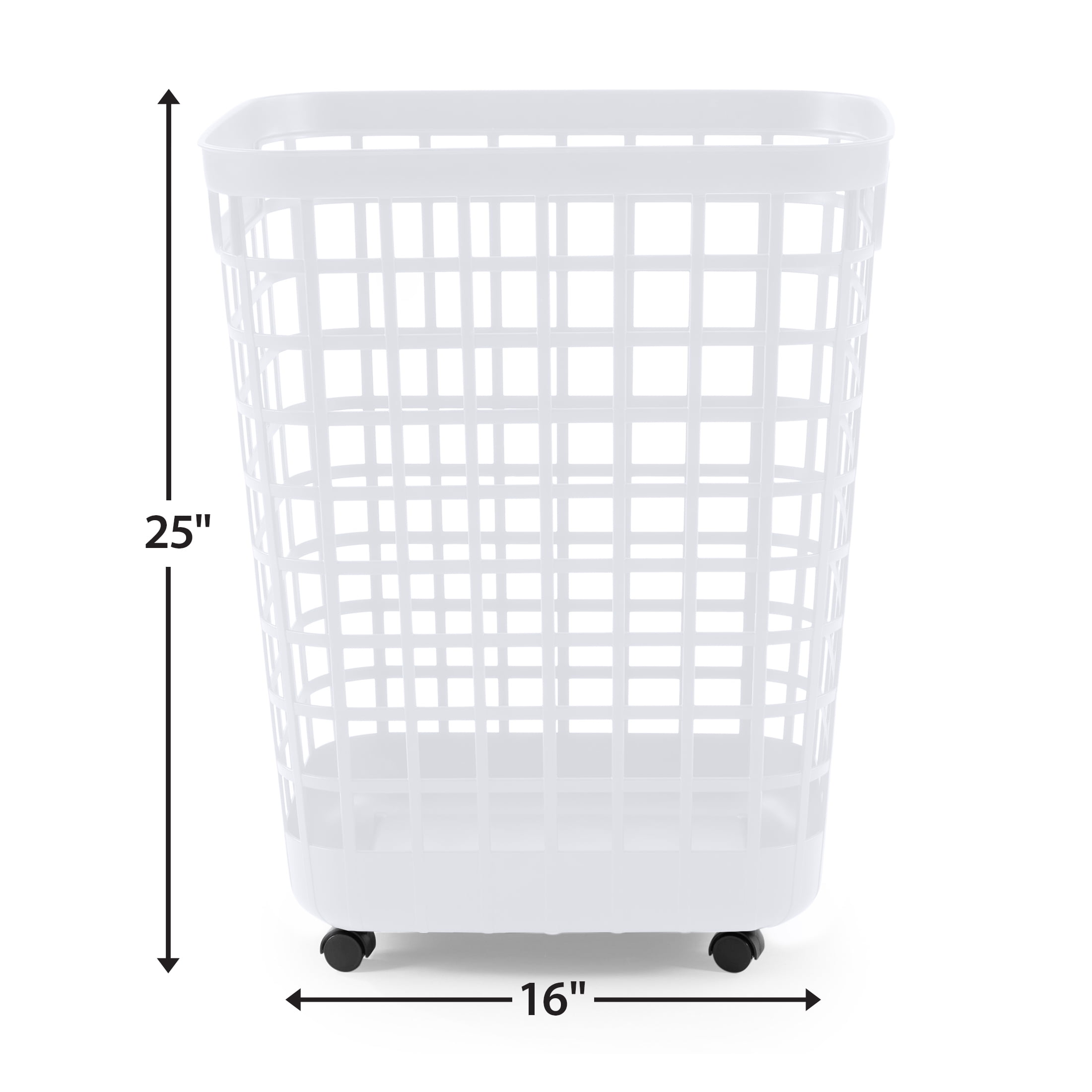 Mainstays 2.6-Bushel White Rolling Laundry Hamper with Easy-Clean Plastic and Smooth-Glide Wheels