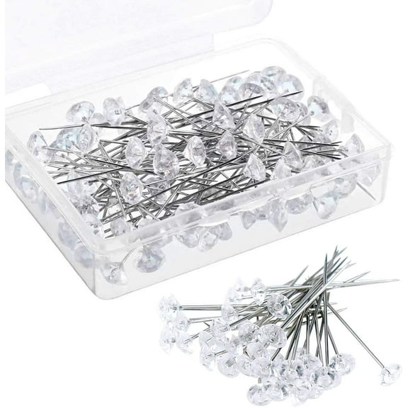 100 Pcs Head Pins Clear Corsage Pins Diamante Head Pins Flower Pins Long Wedding Bouquet Pins Crystal Pins for Bridal DIY Sewing Craft Boutonniere Decoration Celebration 40mm