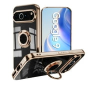 TECH CIRCLE Case for Google Pixel 9 Pro, Pixel 9 Case 6.3" (2024) - Shiny Plating Cute Case with Magnetic Kickstand / Ring Holder, Durable Soft Silicone Slim Thin Lightweight Phone Cover, Black