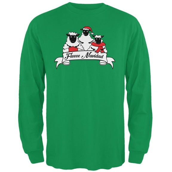 Christmas Sheep Feliz Fleece Navidad Mens Long Sleeve T Shirt Irish Green 2XL