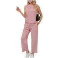 thumbnail image 2 of felwors Two Piece Sets for Women Casual Travel Vacation Outfits Summer Wide Leg Crop Pants Lounge Sets Pink, M, 2 of 7