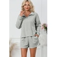 thumbnail image 5 of Women's Gray Ribbed Zipper Sweatshirt and High Waist Shorts Set, 5 of 5