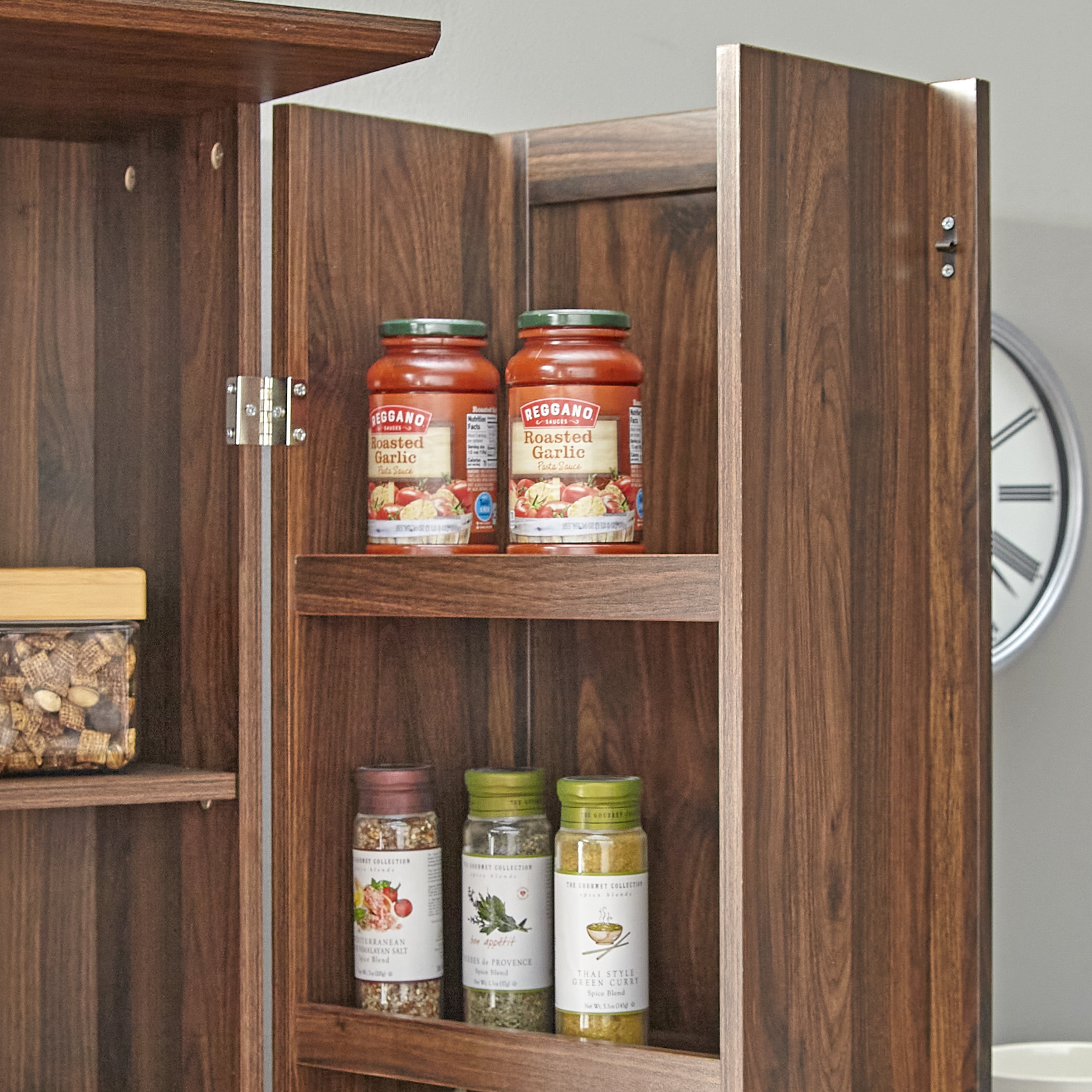TMS Clarkson 71" Tall Modern Farmhouse Kitchen Pantry Cabinet, Walnut Finish
