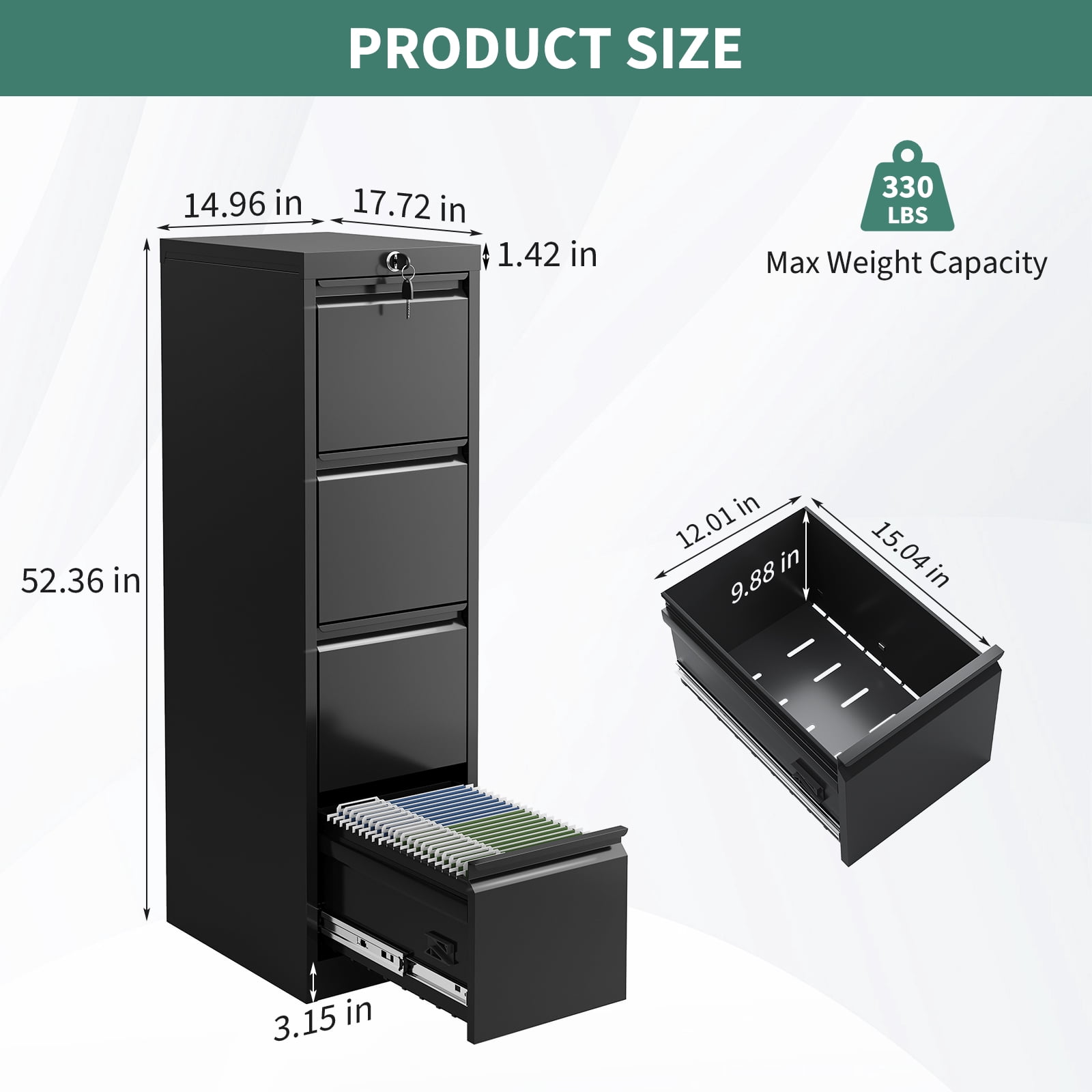 Accreate 4 Drawer File Cabinet with Lock, Vertical Filing Storage Cabinet, Metal Filing Cabinets, Steel Lockable Storage Cabinets for Home Office, Legal/Letter Size File