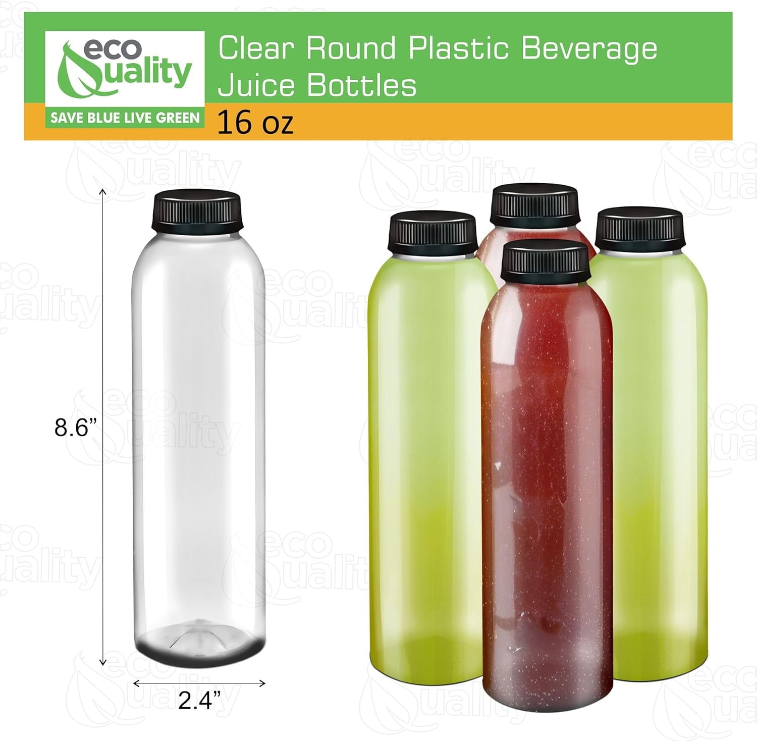 16 oz Clear Round Plastic Juice Bottles with Caps BPA-Free, Leak Proof Disposable Drink Containers for Juicing, Tamper Proof, Smoothies, Shakes & Beverages Food-Grade Bulk Pack Juice Bars, Cafes(100)