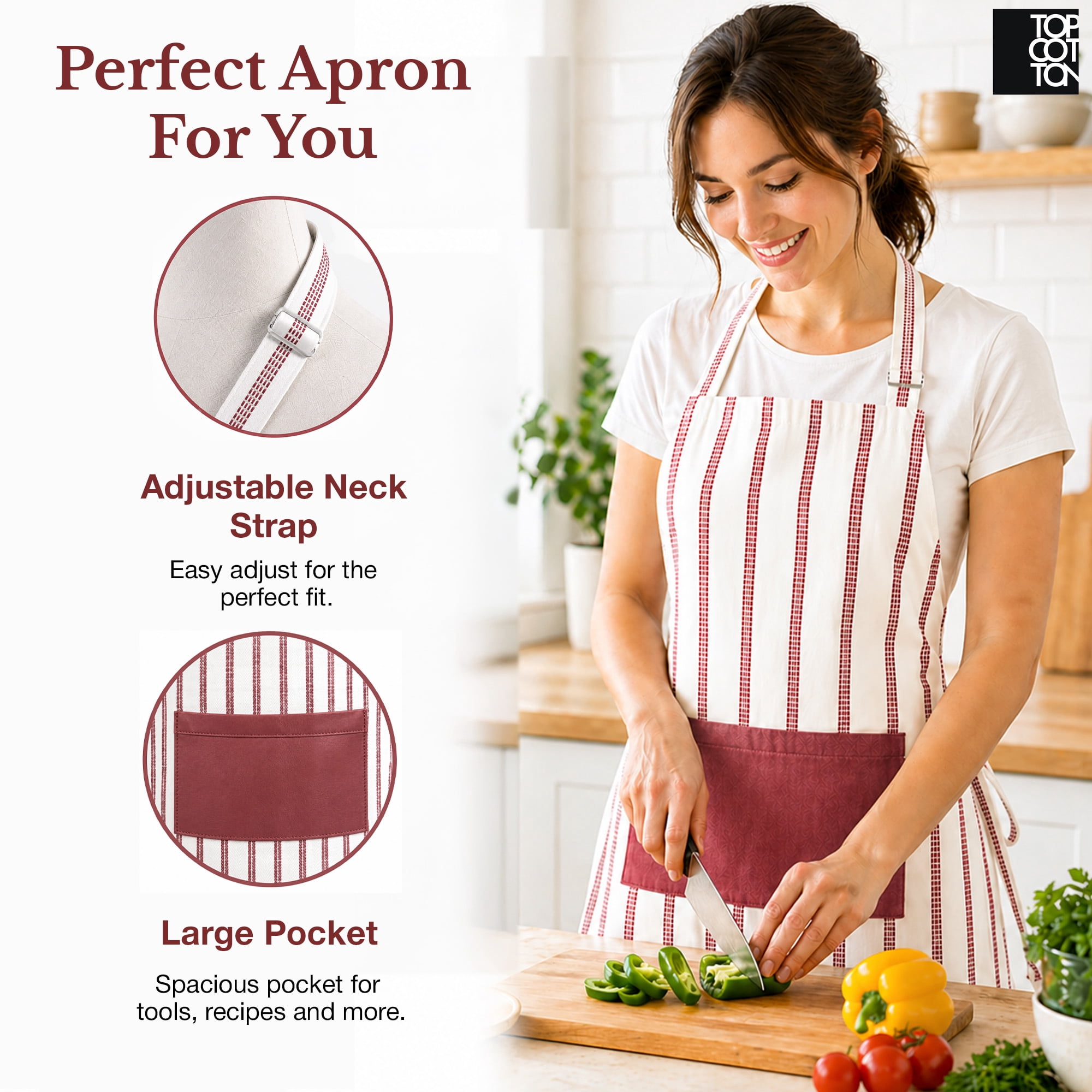 Top Cotton 20 Piece Kitchen Linen Set, Cotton Kitchen Towels, Dishcloths, Apron, Oven Mitts and Pot Holders (Maroon)