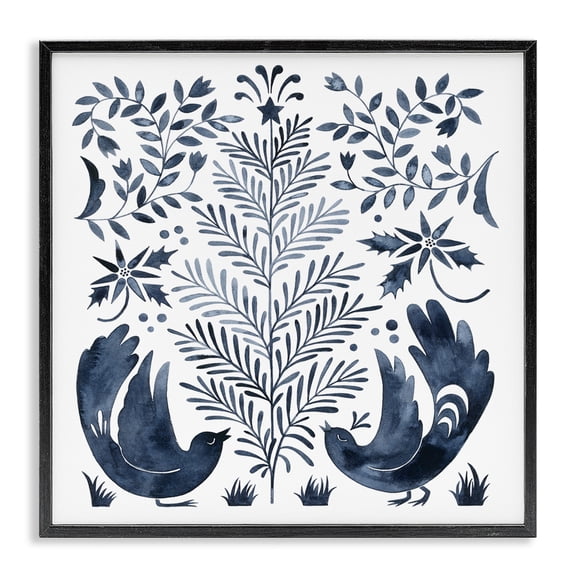 Stupell Industries Bohemian Tranquil Blue Birds Botanical Holiday Tree Design Black Framed Giclee Art, 12 x 12, by Grace Popp