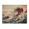 thumbnail image 3 of Designart "The Red Great Wave A Masterpiece from Kanagawa IV" Nautical & Beach Print on Natural Pine Wood, 3 of 5
