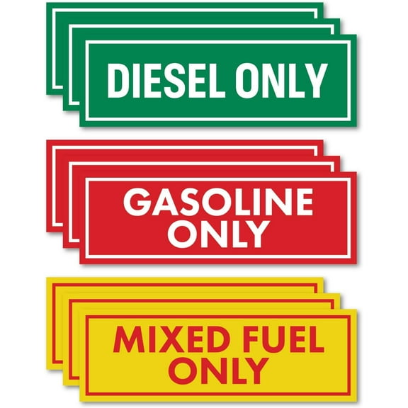 Sutter Signs 9pc Diesel Only/Gasoline Only/Mixed Fuel Only Stickers for Fuel Tank | Weatherproof Adhesive Decals for Trucks, Tractors, Fuel Cans, Gas Caps