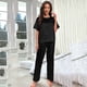 thumbnail image 3 of Gibobby Pijamas mujer invierno Conjunto de pijama sedoso de satén para mujer, camisa de manga corta con pantalón de pijama largo, ropa descanso PJ(Negro,XL), 3 of 5
