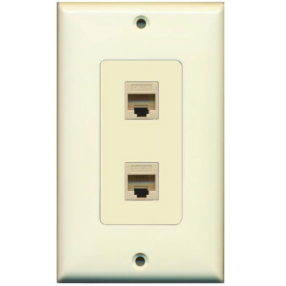 RiteAV Decorative 1 Gang 2 Port Cat6 Wall Plate - Light Almond/Light Almond - Bracket Included