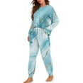 thumbnail image 2 of SCRAWLGOD Light Blue Marble Print Women's Pajamas Set Drawstring 2 Piece Lightweight Lounge Set Long Sleeve Pjs Soft Sleepwear Full-Length Pants with Pockets Elastic Band, XL, 2 of 7