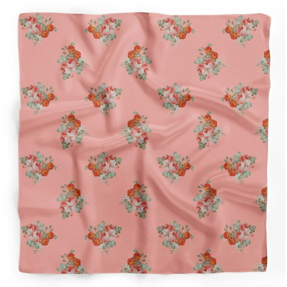 Bimba Pink Leaves & Grandiflora Roses Floral Printed Pure Silk Scarf For Hair Neck Head Bandanas For Women 40 x 40 Inches