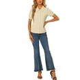 thumbnail image 2 of INSPIRE CHIC Women's Collared Top Peter Pan Collar Short Sleeve Button Front Shirts M Light Khaki, 2 of 5