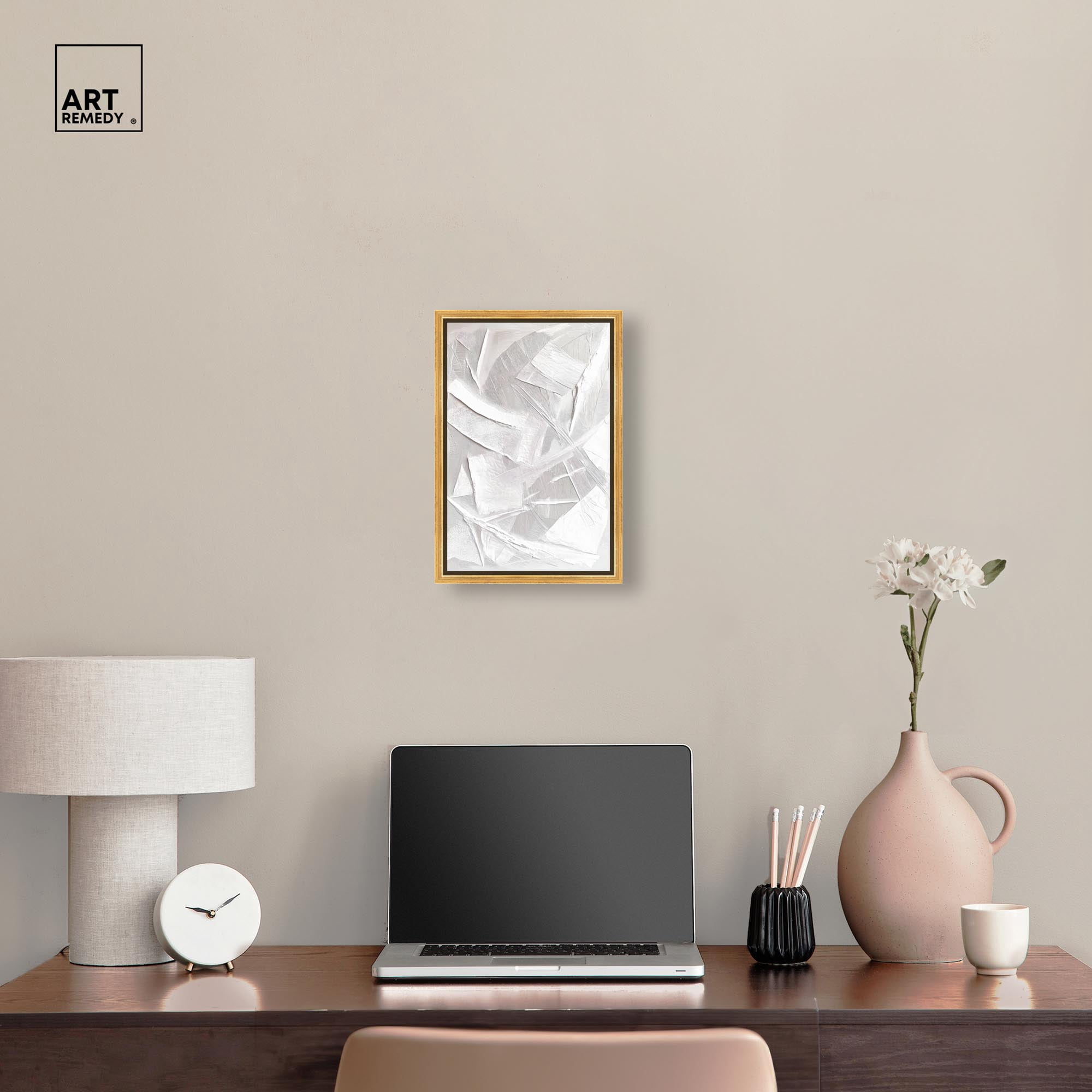 Thick White Texture II Canvas White Wall Art by Art Remedy, Gold Frame, 10 x 15