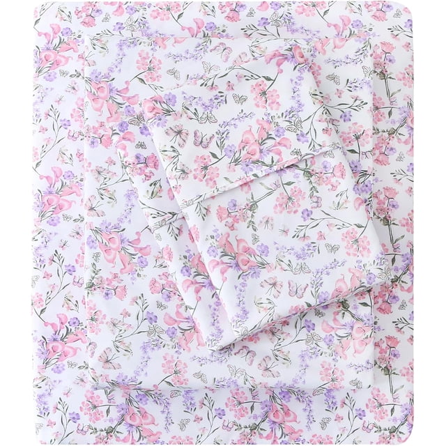 Floral Queen Sheets Soft Breathable Microfiber Vintage Printed Bed Sheet Set Deep Pocket Fitted Sheet Included Flower Pattern