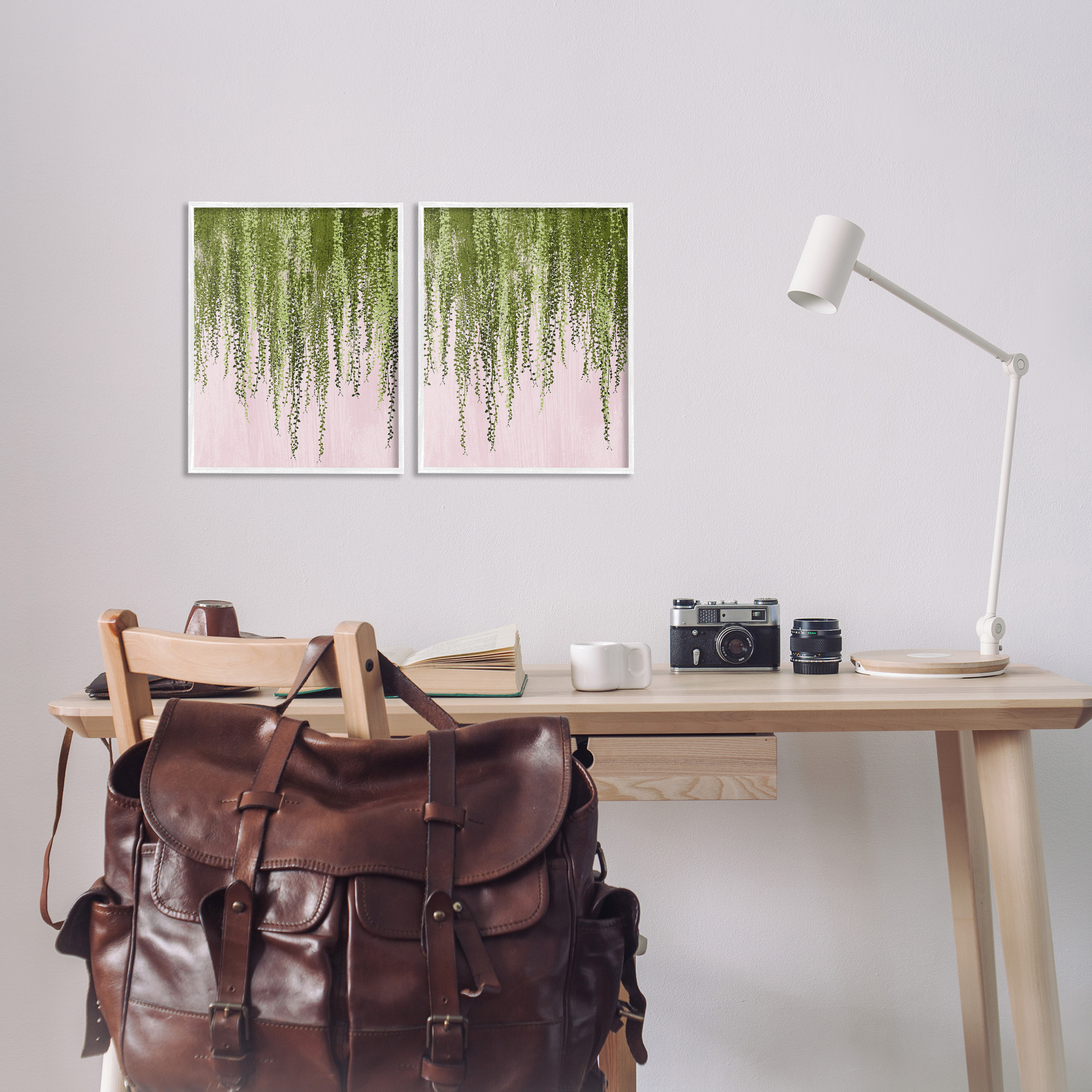 Stupell Industries Natural Falling Ivy Botanical & Floral Painting White Framed Art Print Wall Art, 11 x 14, Set of 2