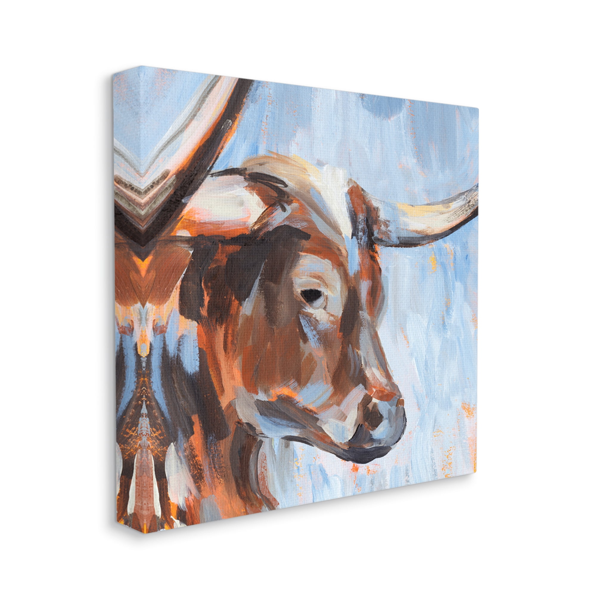 Stupell Industries Blue Longhorn Cattle Portrait Animals & Insects Painting Gallery Wrapped Canvas Print Wall Art, 24 x 24