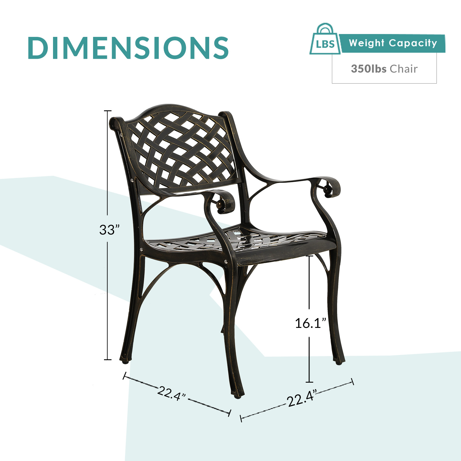 MEETWARM 2 Piece Patio Dining Chairs, Outdoor All-Weather Cast Aluminum Chairs, Patio Bistro Dining Chair Set of 2 for Garden Deck Backyard, Lattice Weave Design - image 4 of 7