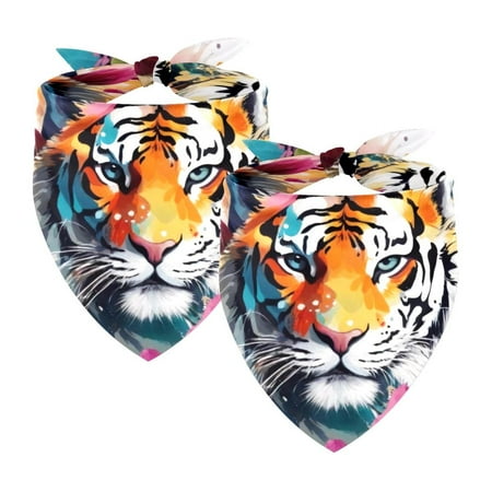 PhooArto Splashes Tiger Flowers Pattern Dog Bandanas 2 Pack Soft Washable Pet Scarf Triangle for Large Dogs Puppies and Cats