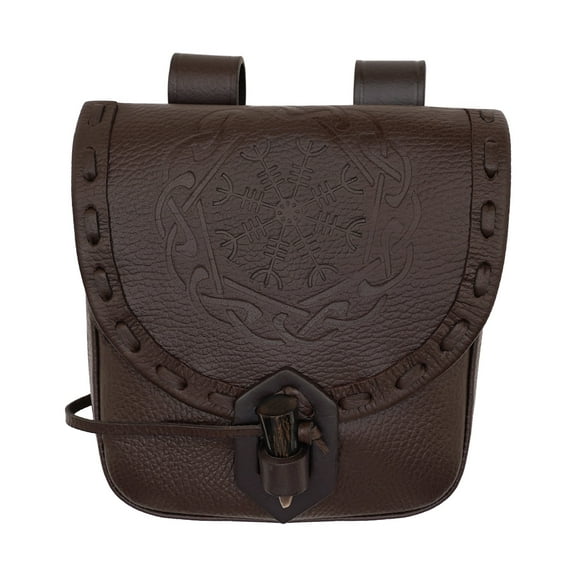 Mythrojan Medieval Leather Pouch Viking Renaissance Embossed Belt Bag Cosplay Costume Accessory LARP Waist Bag for Men Women- Brown