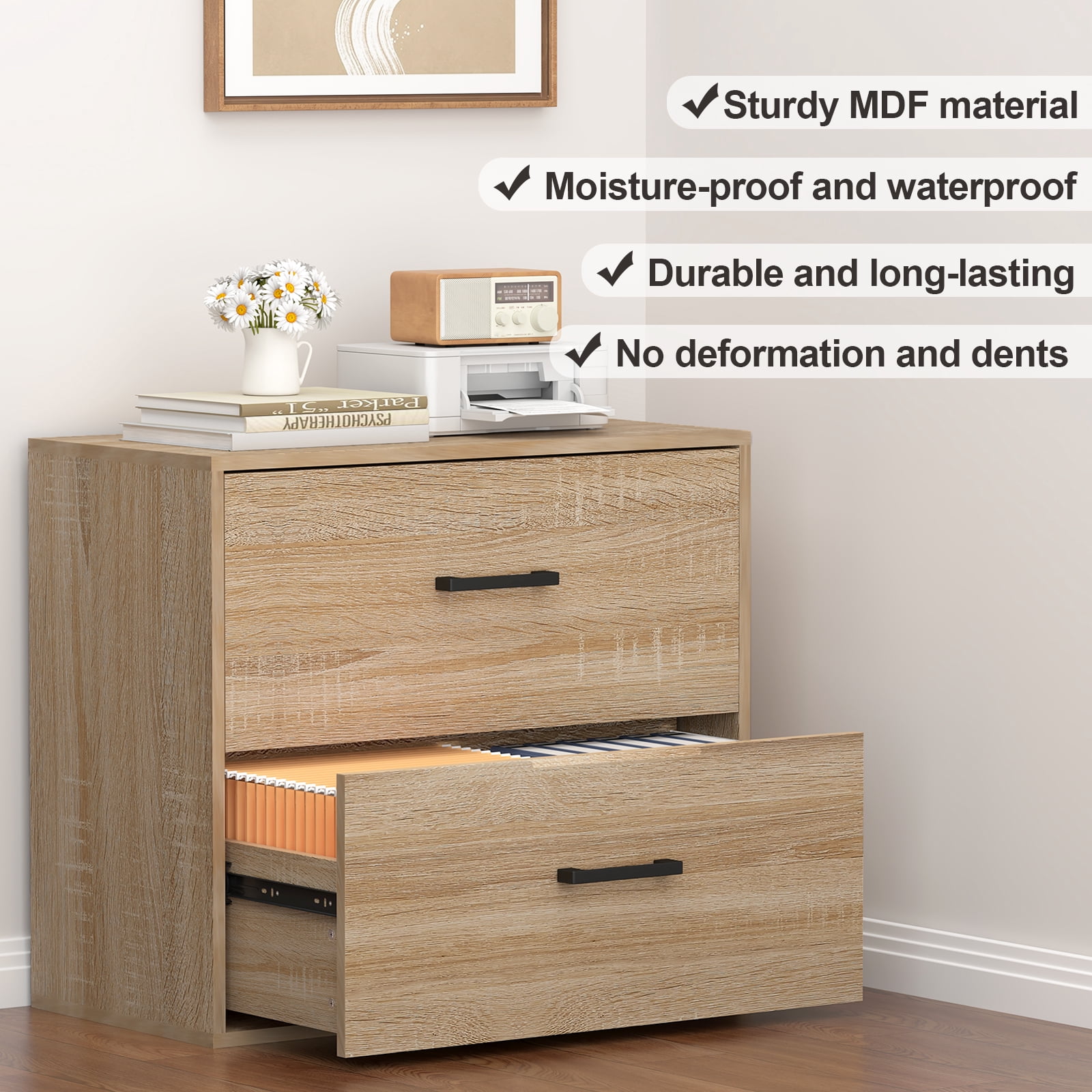 Marcree 2 Drawer Lateral File Cabinets, Office File Cabinet for Home Office, Wooden Filing Cabinets for Hanging Files/Letter, Oak