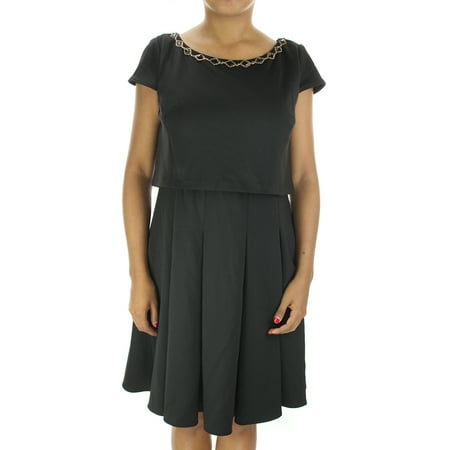 Betsey Johnson Black Cap-Sleeve Jewel Dress 10